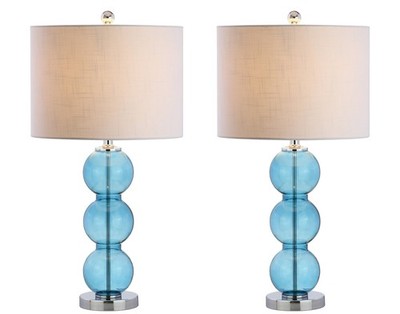 27'' Sky Blue/Chrome Triple-Sphere Glass Table Lamp Set of 2, Bedside, White L...
