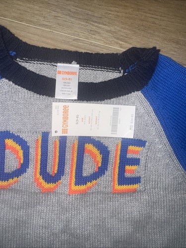 NWT $34 Gymboree Boys 100% Cotton Pullover Gray Blue DUDE Sweater, Small 5/6 - Picture 8 of 10