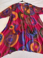 STEP IN STYLE Artsy Art To Wear Abstract Colorful Floaty Blouse O/S Fits 3X