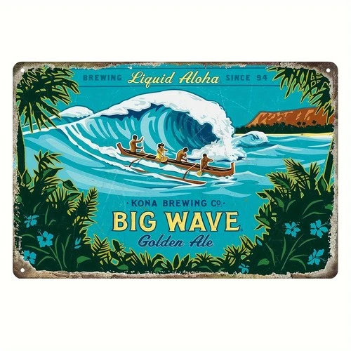 1pc Kona Brewing Co. Big Wave Golden Ale Vintage Tin Metal Signs 8"x12" - Hawaii