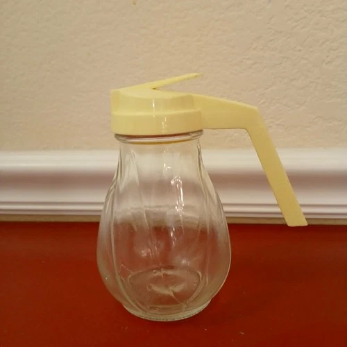 Vintage Federal Tool Corp Chicago Glass Syrup Dispenser Yellow Lid