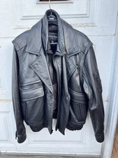 Men's Wilsons Leather BLK Bomber Jacket, Sz L, Zip Snap Front, Zip-out Lining
