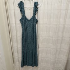 NWT LOFT Midi Dress Green White Polka Dots Womens 14 Sleeveless Ruffle