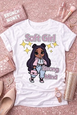 Soft Girl Strong Mind Graphic T-Shirt Women White Crew Neck Short Sleeve Regular