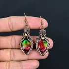 Ammolite Gemstones Handmade Copper Wire Wrapped Beautiful Earrings Jewelry