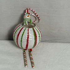FROSTY SNOWMAN HEAD Stripped Ball Christmas ornament MOLDED PAPER,Ceramic!