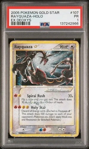 2005 POKEMON EX DEOXYS GOLD STAR #107 RAYQUAZA-HOLO PSA 1