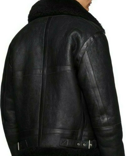 KMAX Herren Flieger RAF B3 schwarz Bomber Fell Shearling Lammfell Lederjacke - Bild 4 von 5