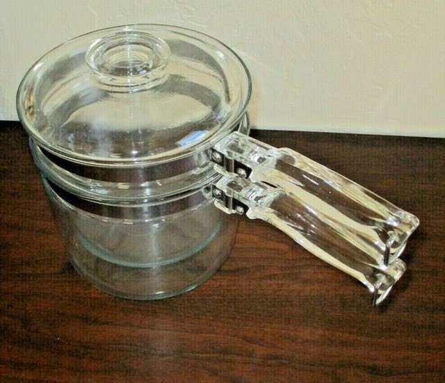 VTG Pyrex Glass 1 1/2qt Beautiful Double Boiler with Lid 6283U & 6283