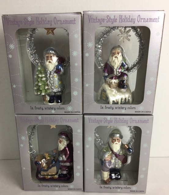 4 Costco Vintage Style Christmas Holiday Santa Ornament In Frosty