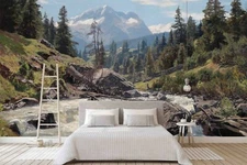 3D Landscape Stream Forest Self-adhesive Removeable Wallpaper Wall Mural Sticker