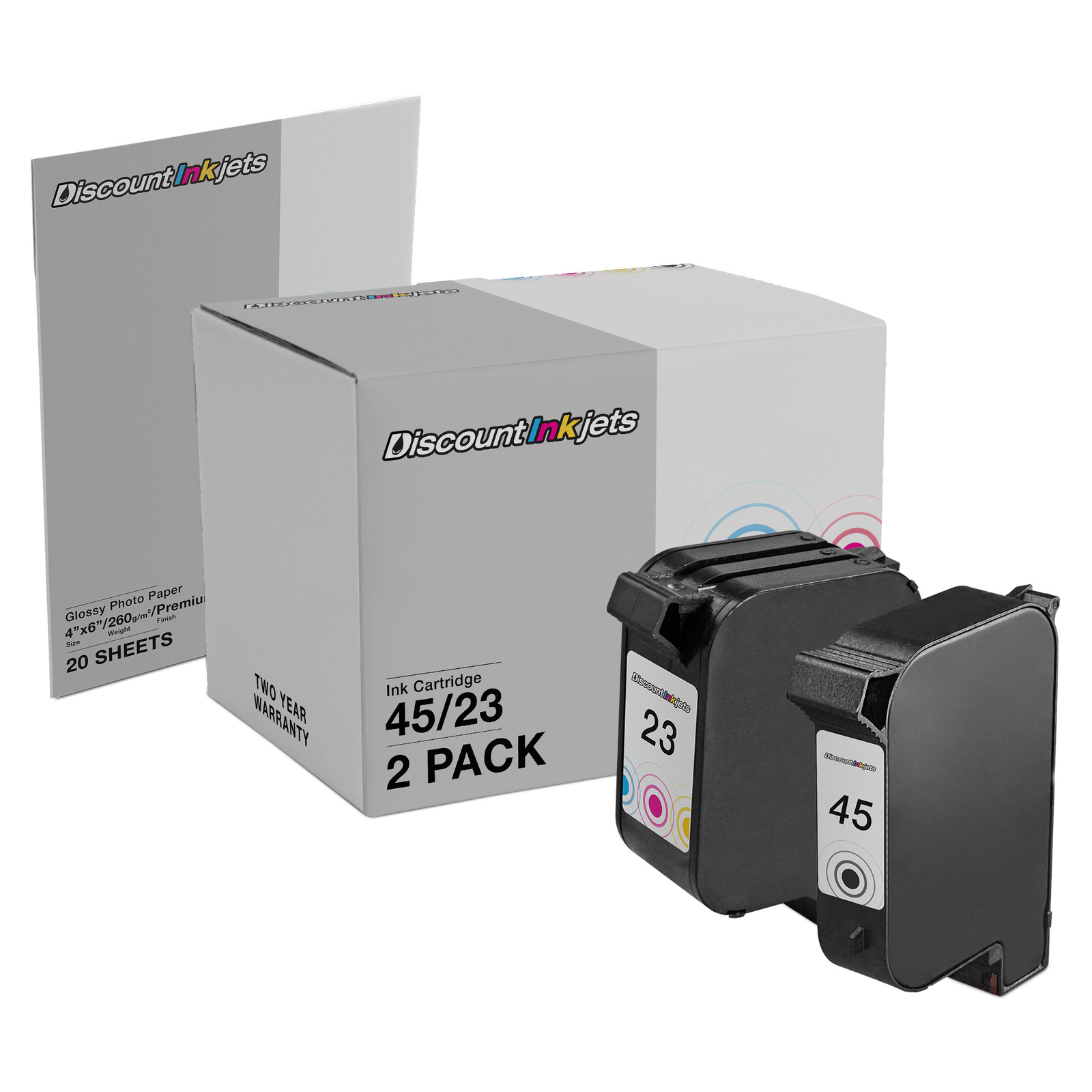 2PK BLACK COLOR Ink for HP 45/23 51645A C1823D PhotoSmart P1000 1000 P1000x 1100