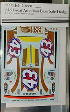 JWTBM 2004 Jeff Green #43 Great American Bake Sale Dodge Decal Sheet