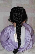 Global LORI Doll Wig SIZE 15/16 SMALL BLACK Long Braid Tiny Curly Bangs NWT