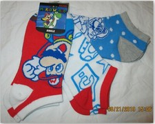 Super Mario World Womens 3 PAIR Pack Ankle Socks Size 9-11 red/blue/white