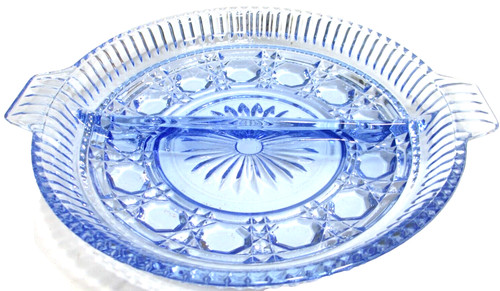 Vintage Indiana Glass Divided 2-Part Relish Tray Windsor Blue 7 1/2" D