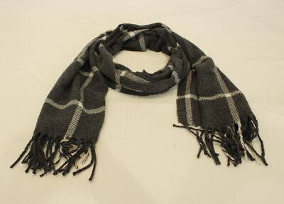 ASOS Design Women's Grid Plaid Tassel Scarf EG7 Charcoal Grey One Size NWT 