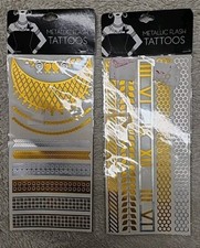   Lot Of 2 Jewelry Metallic Flash Tattoos Temporary Transfer Gold Silver