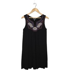 Luxology Embroidered V Neck Sleeveless Swing Black Dress S