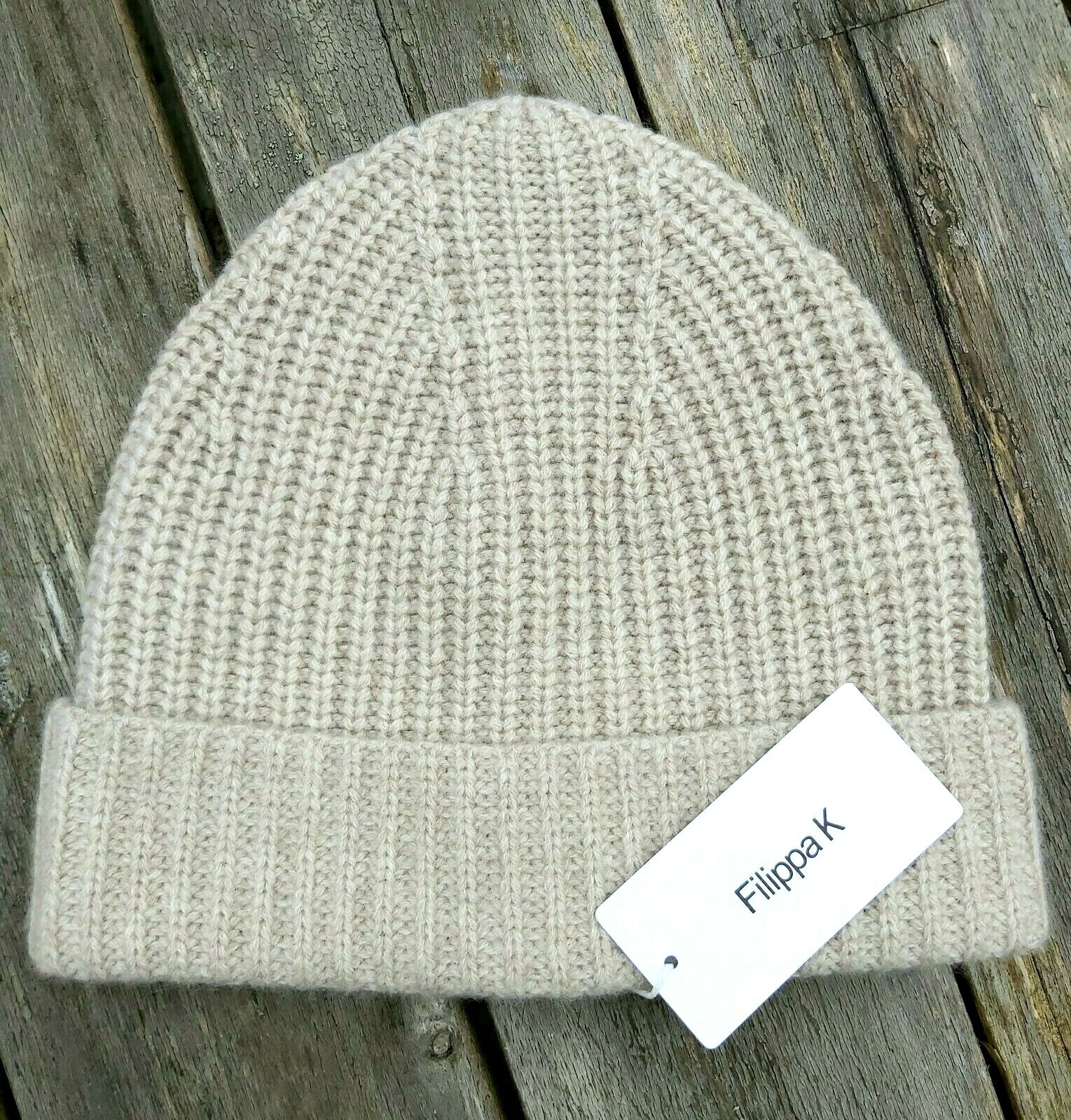 Filippa K 100% CASHMERE Beige Womens BEANIE Hat CUFF Stockholm Sweden