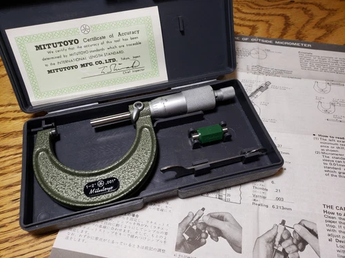 MITUTOYO 103-178 Outside MICROMETER 1-2" / .001" Carbide Lock Standard Papers