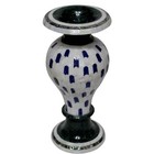 12 Inches Green Marble Flower Vase Mother of Pearl Overlay Work Indoor Plantter