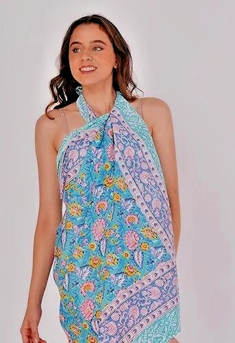 Hand Block Print Scarves Woman Handmade Sarong Cotton Beach Wrap Cover Up Scarf - Image 4 of 4