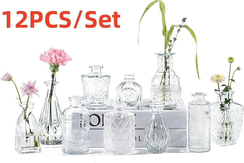 Glass Bud Vase Set of 12 Small Flower Vases for Wedding Centerpiece Table Clear+ - Image 2 of 4