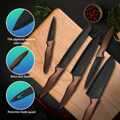 Vintage Kitchen Knife Set of 5 High Carbon Stainless Steel Chef Knives w/ Cover