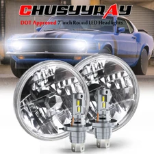Pair Fit 1965 -1973 Ford Mustang 7 Inch Round Led Headlights Hi/Lo Beam Bulbs