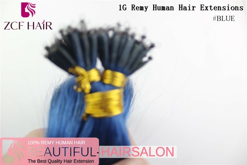22 Zoll Nano Ringspitze 100 % Remy Echthaarverlängerungen 1G doppelt gezogen #blau 50S UK - Bild 5 von 5