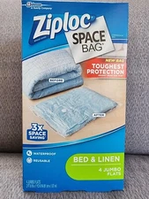 Ziploc Space Bag Bed & Linen 4 Jumbo Flats Waterproof/Reusable Brand New!