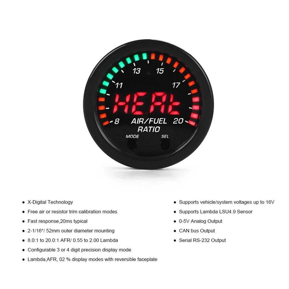 New 30-0300 X-Series Wideband O2 Air Fuel Ratio Gauge Kit LSU 4.9 Oxygen Sensor - Image 3 of 4