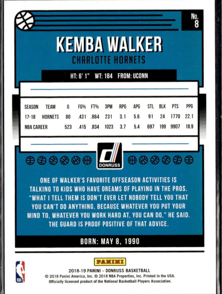 2018-19 Panini Donruss /99 Kemba Walker Charlotte Hornets #8 - Image 2 of 2