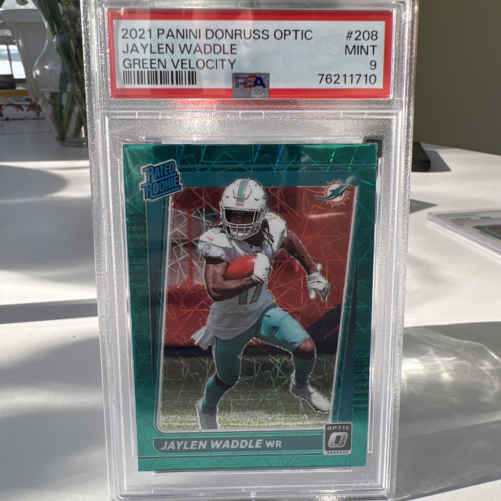 2021 Panini Donruss Optic Jaylen Waddle Green Velocity Rated Rookie PSA 9 #208