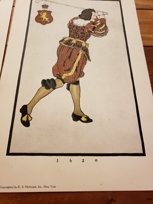 ヴィンテージ 1620 ゴルファー E.S. Herrmann プリント a Antique E.S. Herrmann Early 20th Century Golf hand colored