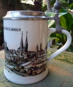 Germany Porcelain H/P~Pewter STEiN Tankard~Seltmann Weiden ~Merkle Atelier~Vintg