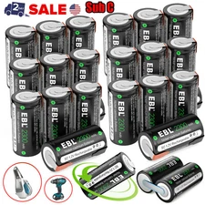 EBL SC Sub C NiCd Rechargeable Batteries 2300mAh Tap Cell Power Tool Battery Lot