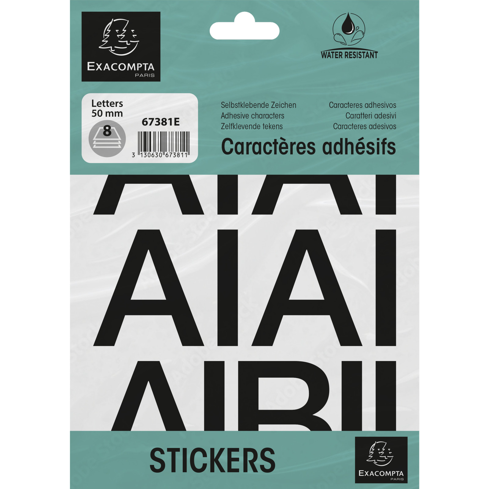 Lettres adhésives Exacompta noires 50 mm en vinyle étanche haute adhérence