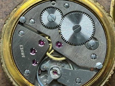 Vtg ARNEX COSTANZO Deer Hunting gold POCKET WATCH 17j SWISS See