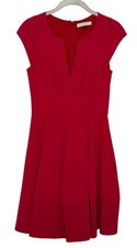 Halston Heritage Red Keyhole V Neck Pleated A-line Mini Dress Size 0