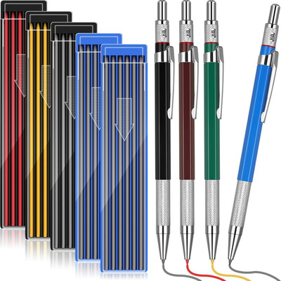 4 Pieces Welder Pencil with 60 Pieces round Refills Mechanical Pencil Metal Mark