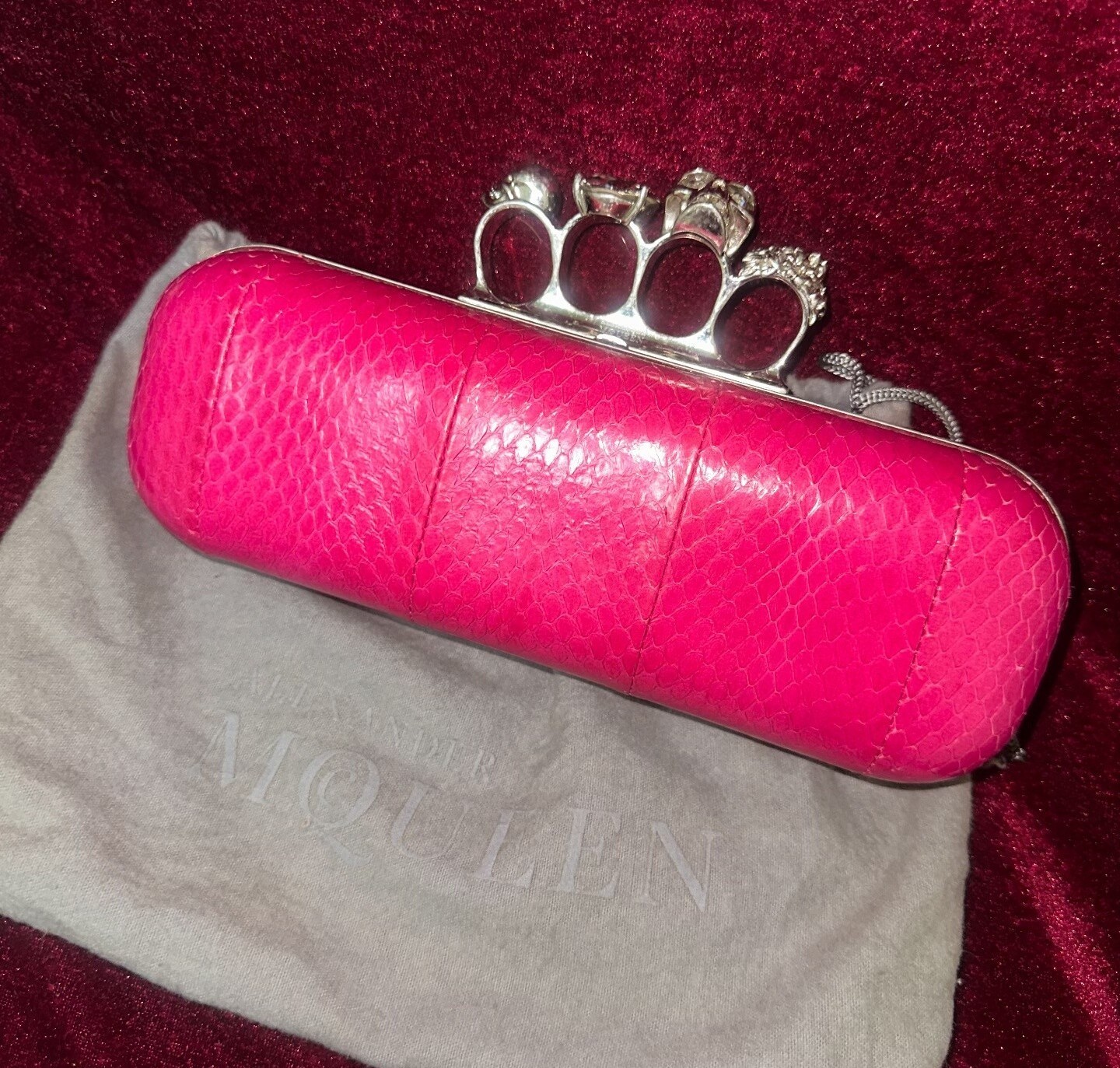 ALEXANDER MCQUEEN Pink Python Skin Knuckle Box Cl… - image 1