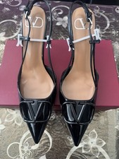 Valentino Black Signature Patent Leather Slingback Pump 80Mm