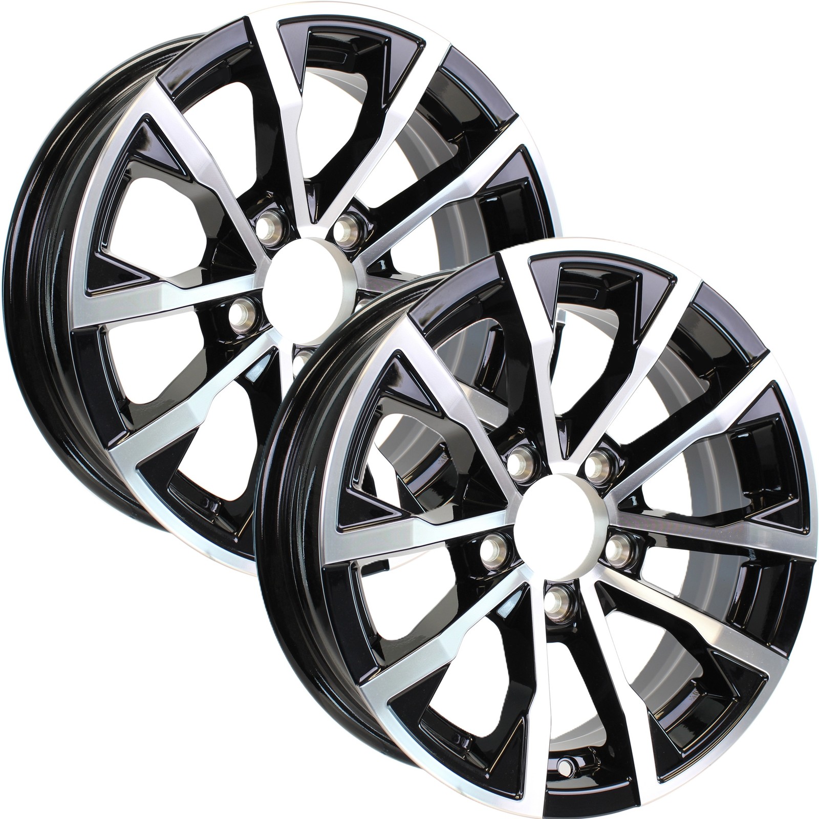 eCustomrim 2-Pk Aluminum Trailer Wheels 15X5 15" 5 Lug 4.5 Center Edge Black Rim