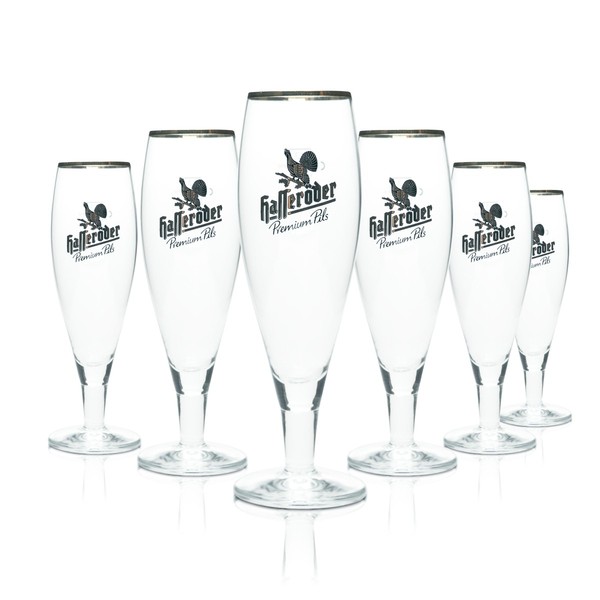 6X HasseröDer Bier Glas 0,3L Pokal Tulpe Kelch Allegro Goldrand GläSer Gastro-image