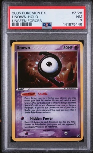 2005 POKEMON EX UNSEEN FORCES #Z/28 UNOWN-HOLO PSA 7