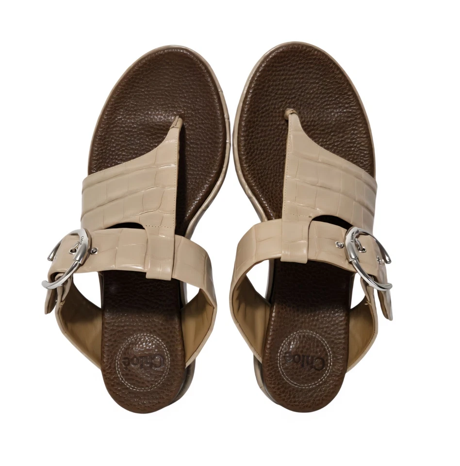 Chloe ( R-$795) Croc-Embossed Leather Thong Sandals In Nougat Color - Image 2 of 4