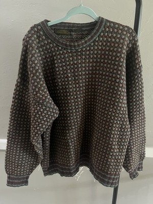 EDDIE BAUER Knit Sweater (Thick) XL Wool All-over print 80s Black Tag Birdsey