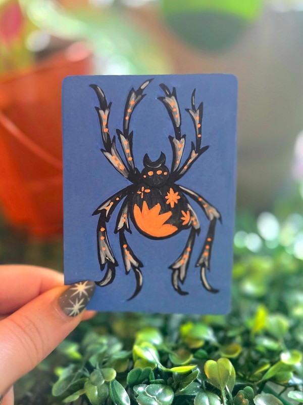 ACEO Original Halloween Spider Acrylic Painting Bug Art 8/16 Signed Ziggy Sands